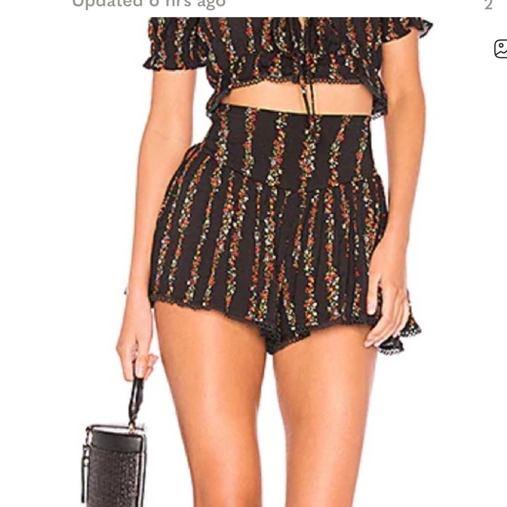 Free People Black Floral High Waist Women's Shorts & Cropped Peasant Top